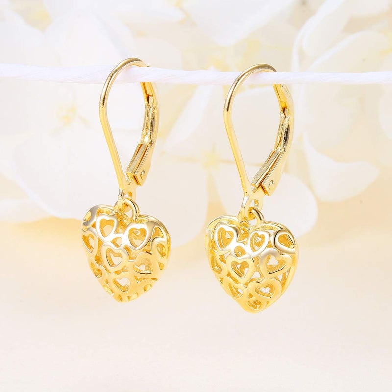 DAOCHONG S925 Sterling Silver Heart Round Ball Dangle Drop Leverback Cage Filigree Earrings for Women - Image 4